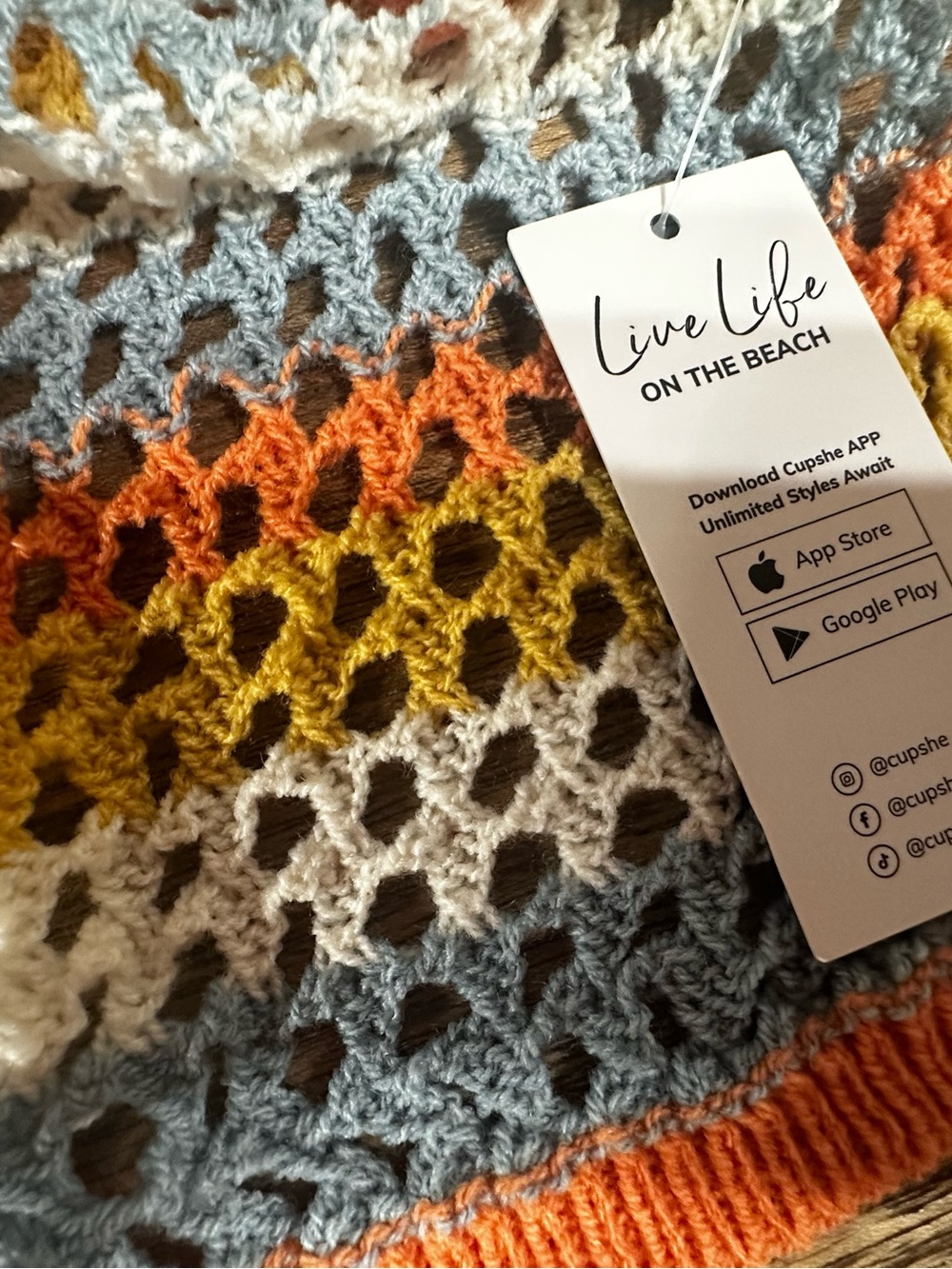 Beach Knit Cover-Up Sweater in Orange, Blue & White - Picture 5 of 5